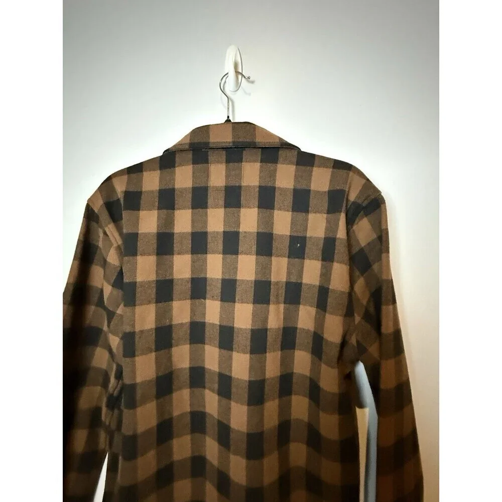 Nomad Cozy Thermal Lined Flannel Mens Medium Brown Black Shirt Shacket Button Up